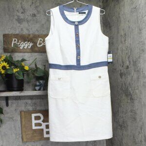 Tommy Hilfiger Womens Sleeveless Solid Boucle Dress Ivory / Off White / Blue 14